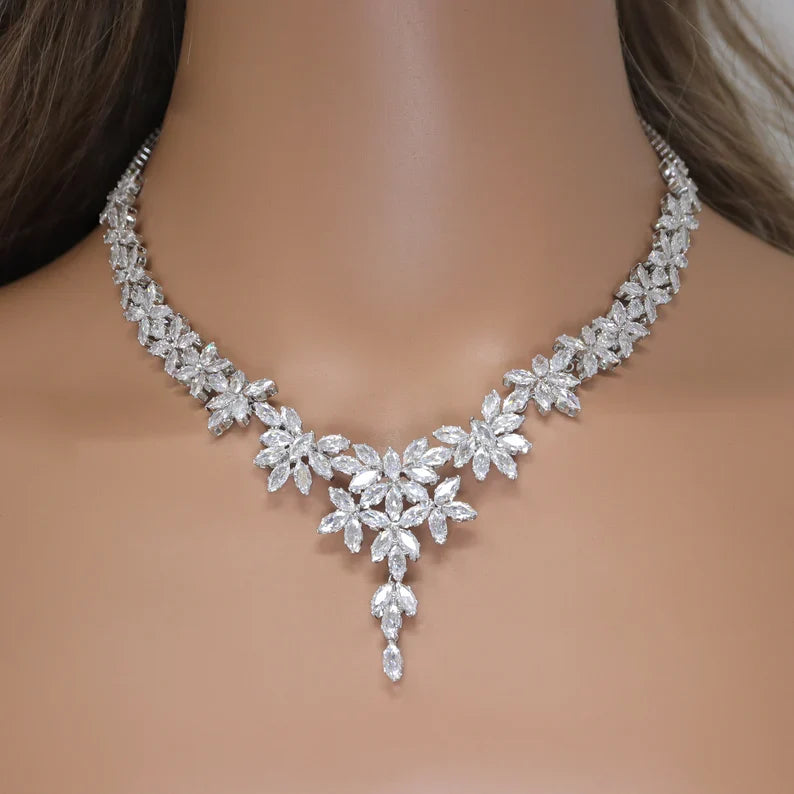 Diamond Naari Crystal Elegant Floral Vine Drop Necklace Set